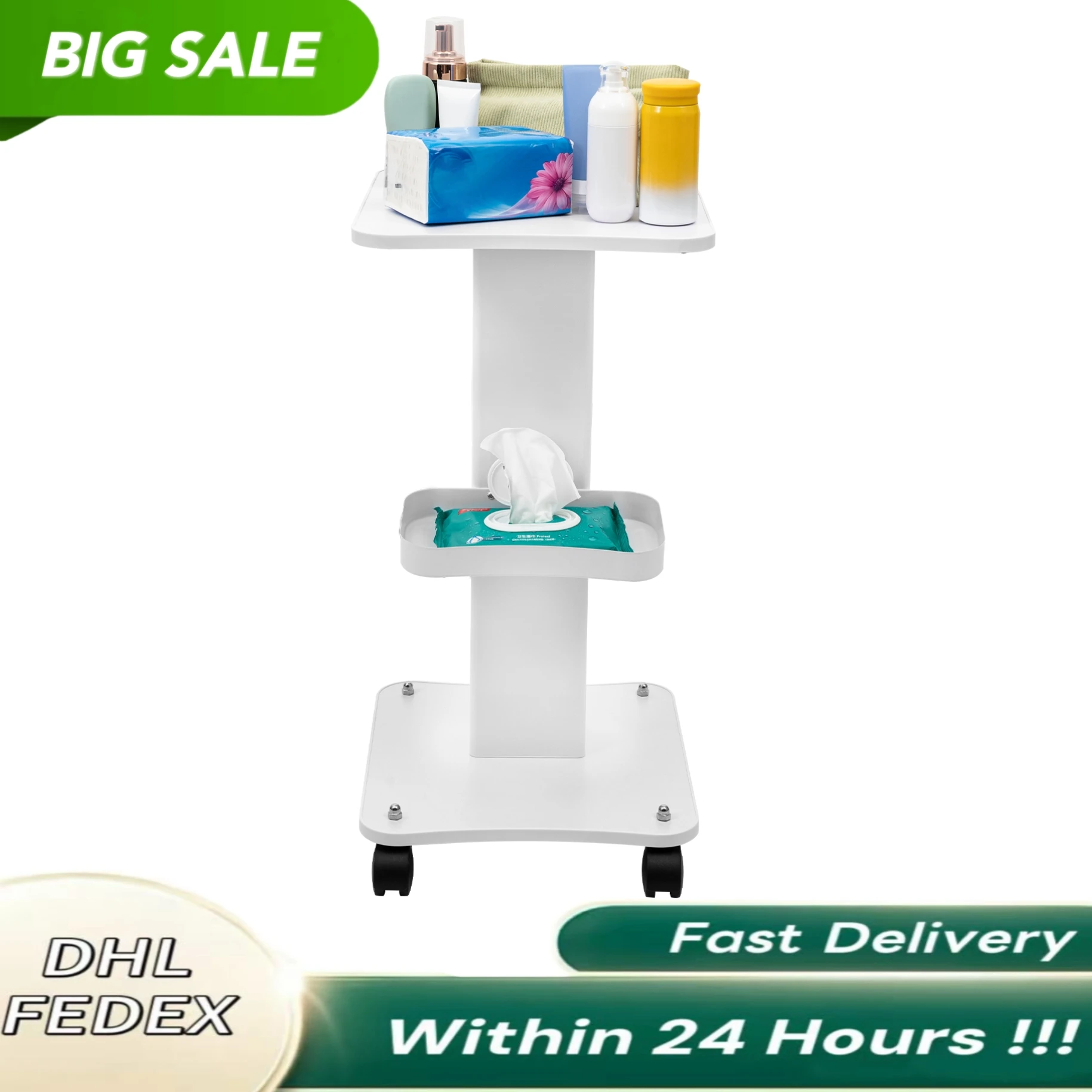 عربة صالون ذات سعة تحميل عالية وعجلات ناعمة وإطار معدني خشبي متين لأدوات ومستلزمات التجميل