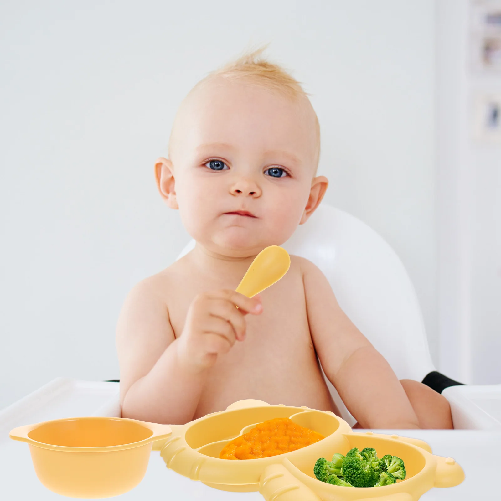 1세트 분할식판 아기 식판 유아용 저녁식판 만화 디자인 포크 스푼 세트 어린이 식기 세트