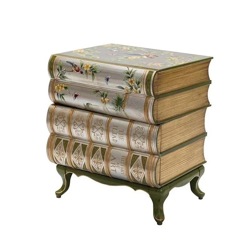A Painted flowers, book shape, sofa edge, European-style living room with small corner