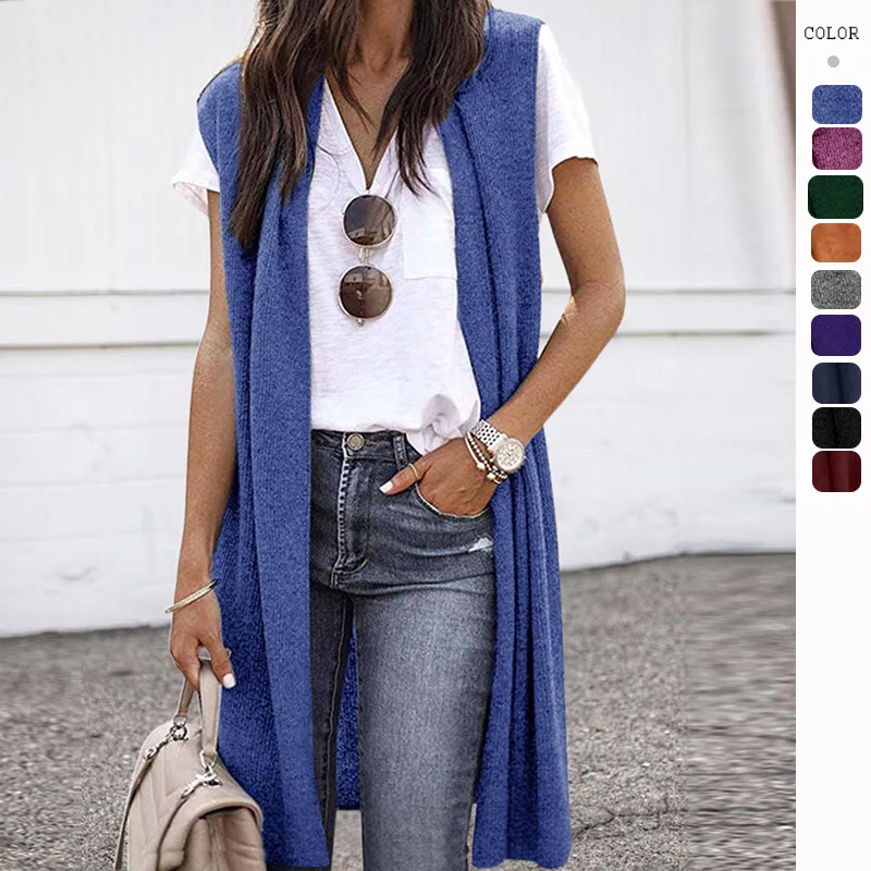 Fashion Women\'s Casual Knitwear Coat Cardigan Trendy Long Sleeveless Vest Jacket