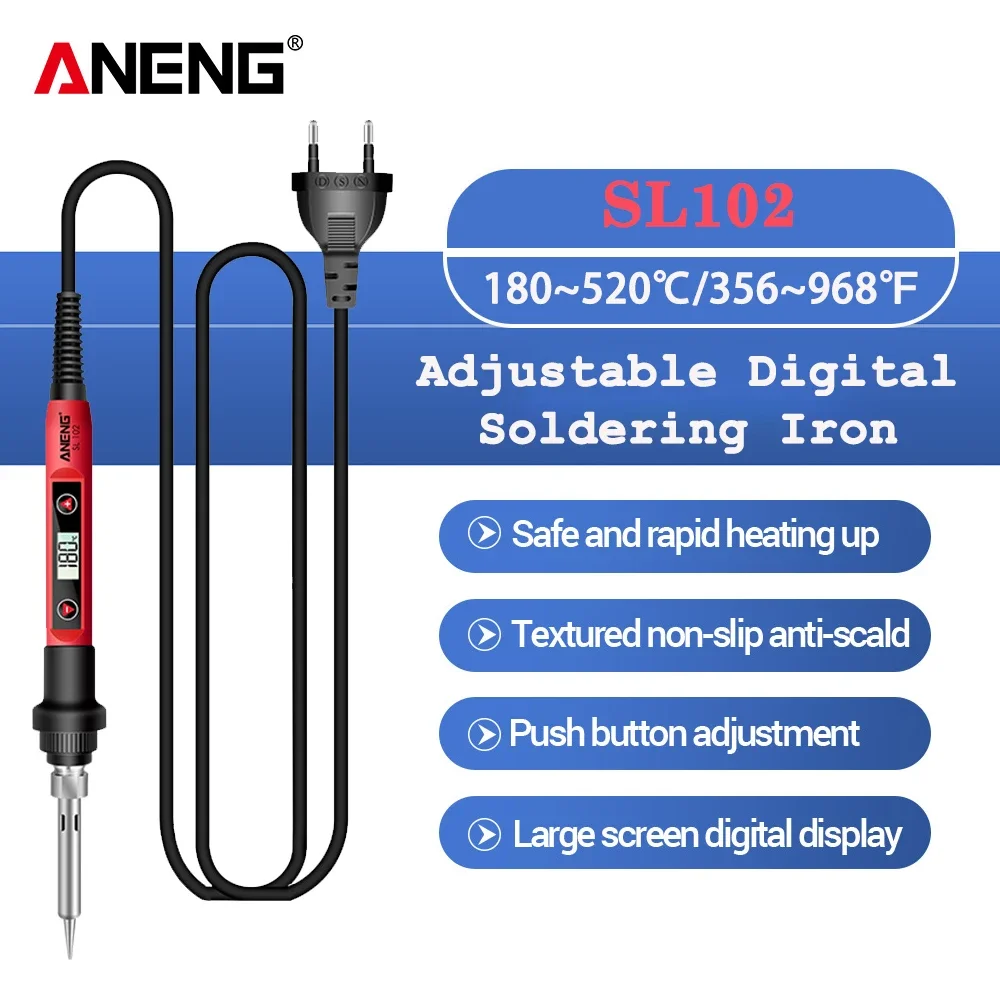 ANENG SL102 60W Digital Electric Soldering Iron Temperature Adjustable 220V 110V Welding Tool Ceramic Heater Soldering Tips