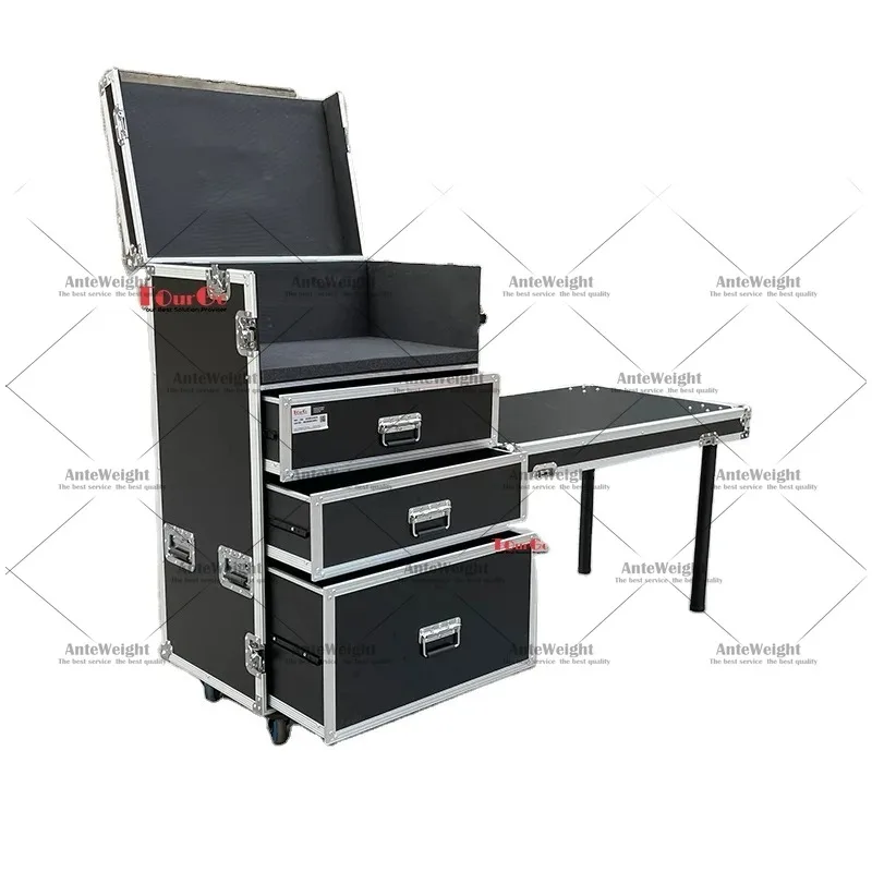 Custom 3 Drawer Black Flight Case for Printer, Router and Nespresso Machine Storage