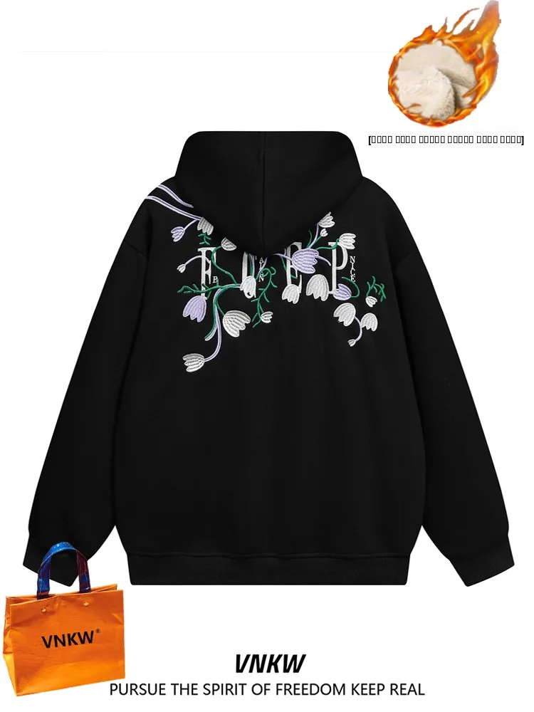 

American Sle Zhang Zhao Embroidered Sweatirt ex Autumn Winter Thiened Fce Loose Versatile Couple Jaet