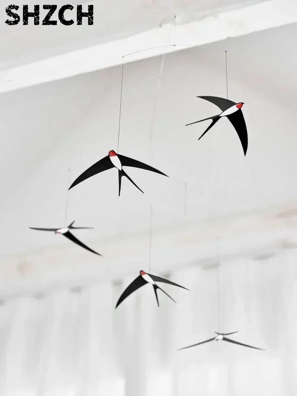 Danish Swallow Air Balance Pendant Silent Wind Chime Flying Bird Kindergarten Kids Room Living Room Interior Decoration Gift
