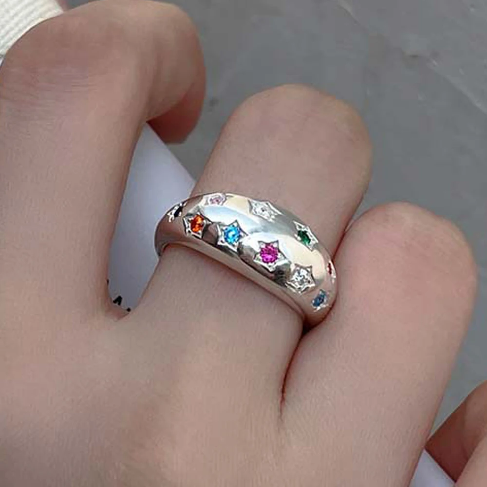 BF CLUB 925 Sterling Silver Ring For Women Star Zircon Oval Finger Open Vintage Handmade Ring Allergy For Party Birthday Gift