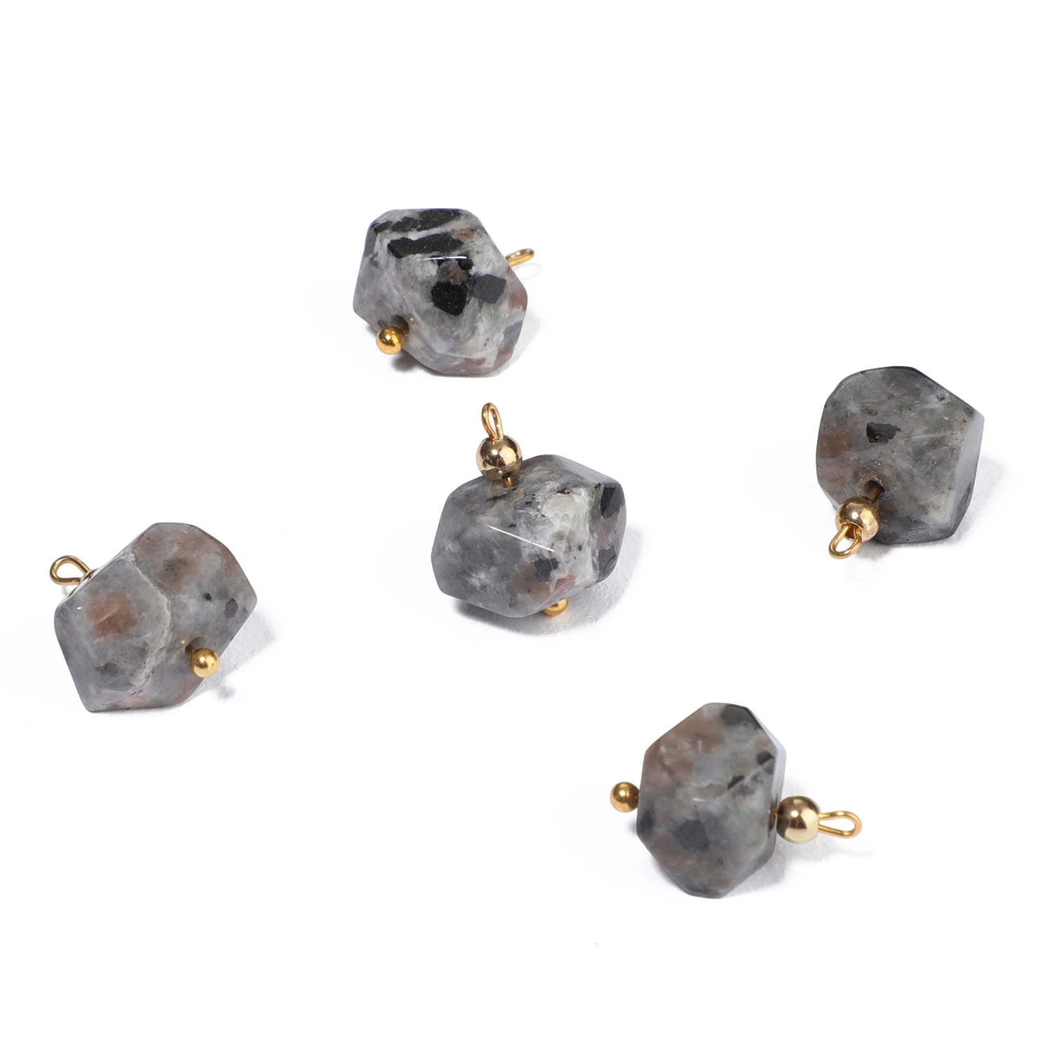 5PCS Natural Stone Polygon Semi-precious Pendant Charms