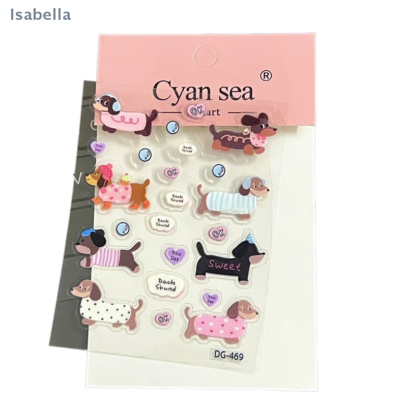 ♥ مجموعة ملصقات Dachshund ثلاثية الأبعاد اللطيفة - ملصقات تزيين رائعة على شكل كلب السجق لسكرابوكينغ والمجلات وحافظات الهاتف