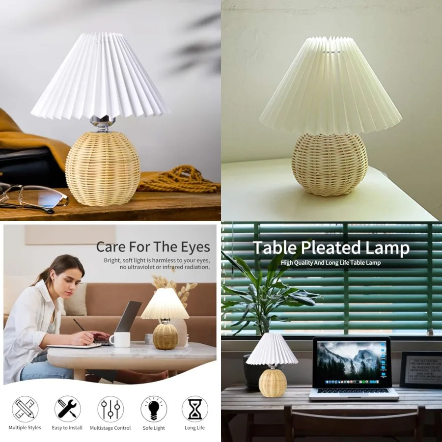 

Korean Pleated Table Lamp Inch DIY Ceramic Table Lamps for Living Room Home Deco Cute Lamp with Tricolor Led Bulb Beside Lamp…