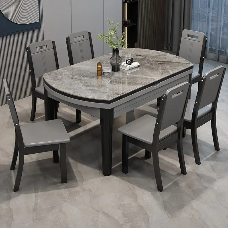 

Dining table household rock slab dining table and chair combination, modern simple small apartment folding dual-purpose square