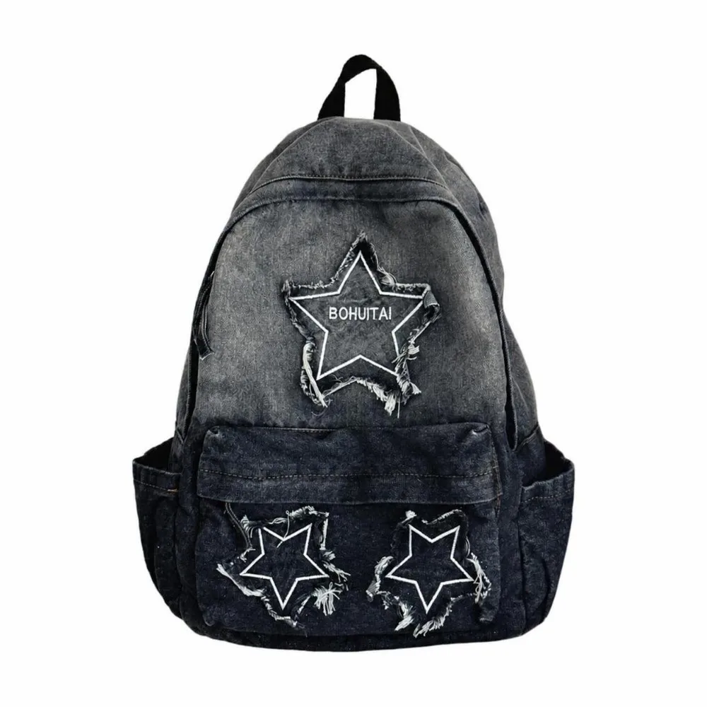 Large Capacity Denim Backpacks Denim Material Multi-Pocket Structure Travel Bag Multi-functional School Bag For Teenage Girls