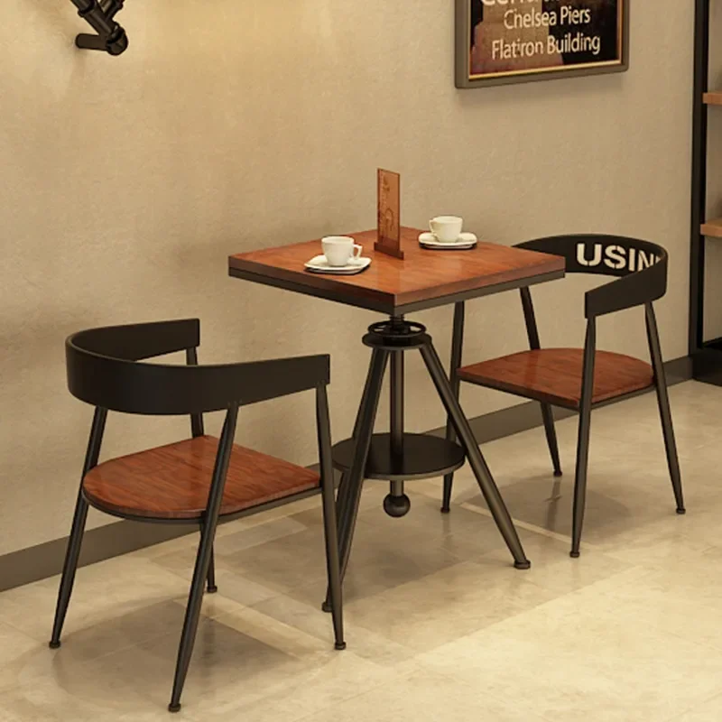 Industrial Wind Iron Art Solid Wood Dining Tables Home Furniture Coffee Shop Milk Tea Shop Bar Table Can Lift Small Square Table