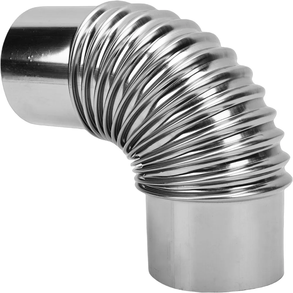 304 Stainless Steel Wood Stove Pipe 3.15 Inch Diameter 90 Degree Bend Chimney Exhaust Pipe Silver Flue Extension Tube