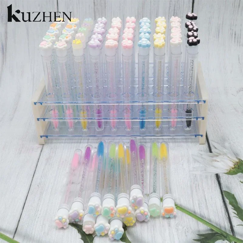Cartoon Cat Paw Eyelash Brush Tube Disposable Mascara Wands Tube Reusable Lash Spoolies Brush Dustproof Cleaner Storage Tubes