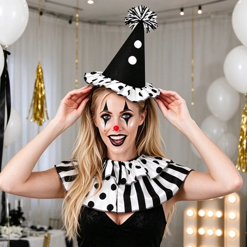 Cosplay Clown Accessory Set Headband Bowtie Cape And False Collar For Masquerade Role Play