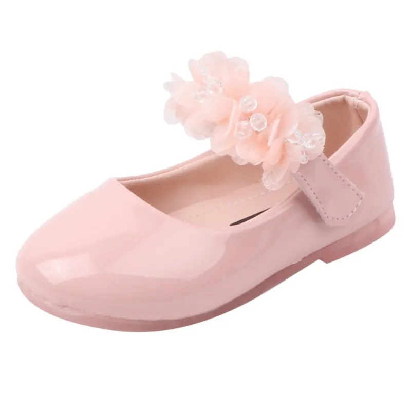 Girls Lace Flower Non-slip Flat Leather Shoes Girls Glossy Princess Toddler Shoes 2-12 Years Baby Girl Leather Shoes