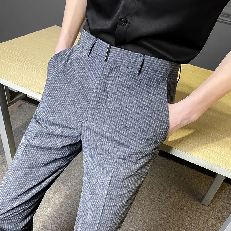 2023 Men Clothing Hot Work Stretch Pants Spring Autumn New Fashion Striped Casual Trousers Pencil Pants for Male Business P249