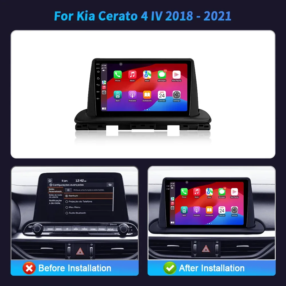 For Kia Cerato 4 IV 2018-2021 Android 14 Car Radio Stereo 4G GPS Navigation Wireless Bluetooth Carplay Multimedia Touch Screen