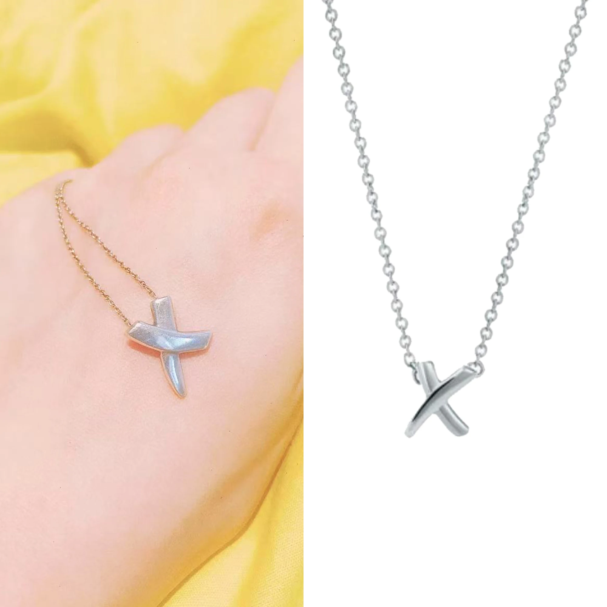 

Design sense X-shaped smooth temperament necklace pure silver S925 fashion trend neutral simple necklace TCO series