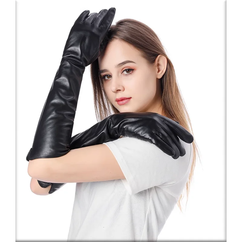 

45CM Genuine Leather Long Gloves Genuine Sheepskin Long Gloves Women's Winter Warm velvet Lined Fashion