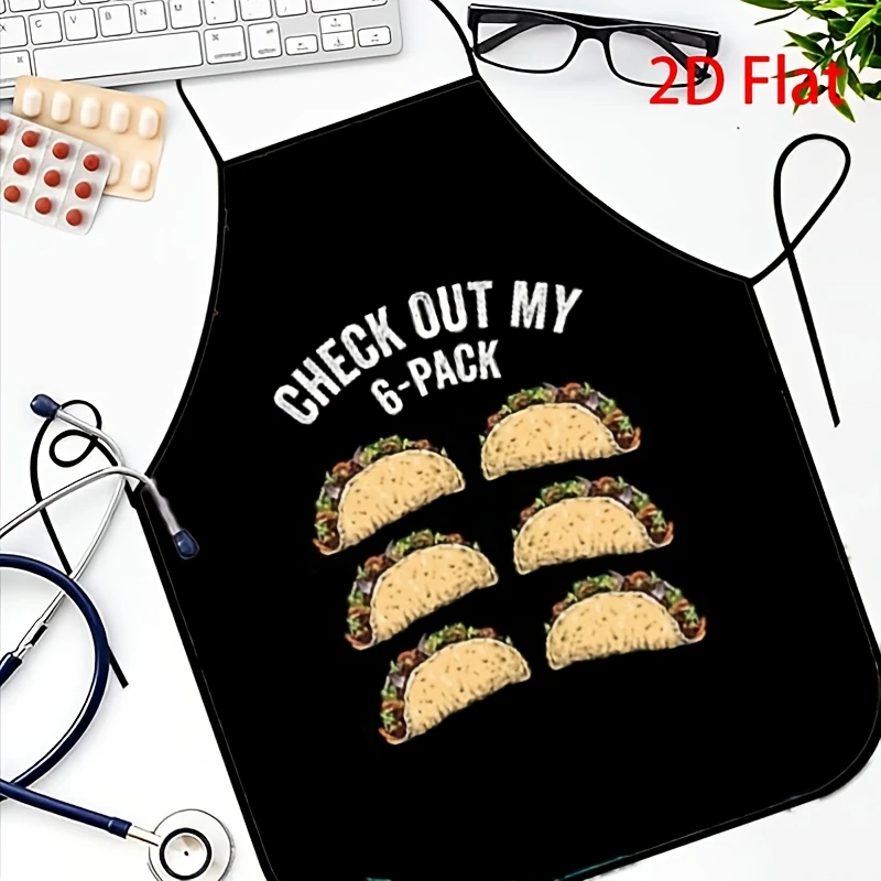 Funny Taco Apron, Check Out My 6 Pack Joke Print Kitchen Bib, Novelty Cooking Gift for Men Dad BBQ Grill Party