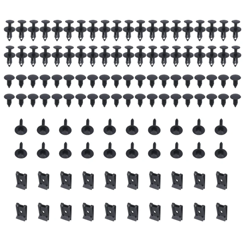 120-Piece Automotive Body Hardware with Push Retainers, Nut Clips, Tree Clips, and Washer-Head Screws for Liners and