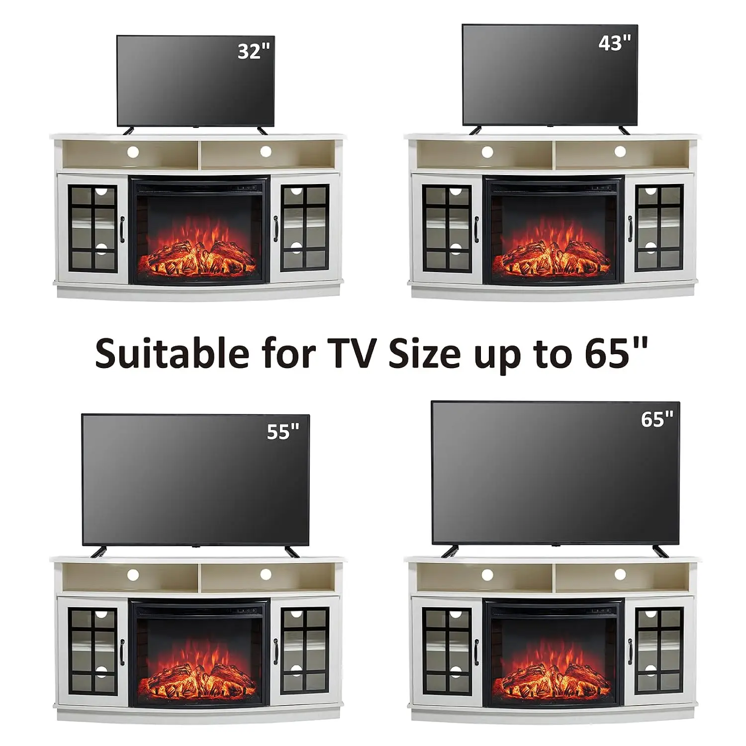 59" Curved Fireplace TV Stand with Storage for TVs up to 65''