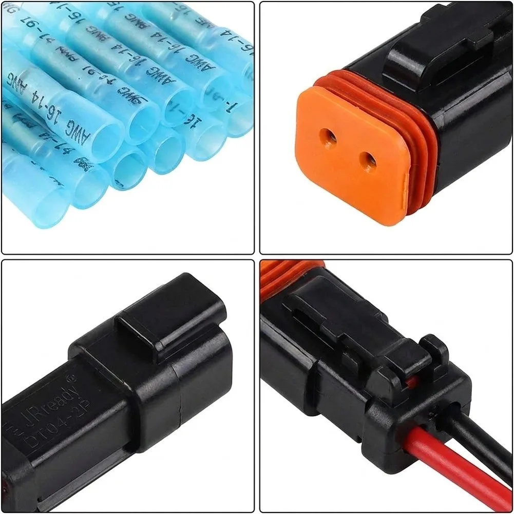 2 Pin Waterproof Automotive Wire Connectors Set with 12 Butt Connectors and Wiring Harness for Car Installations