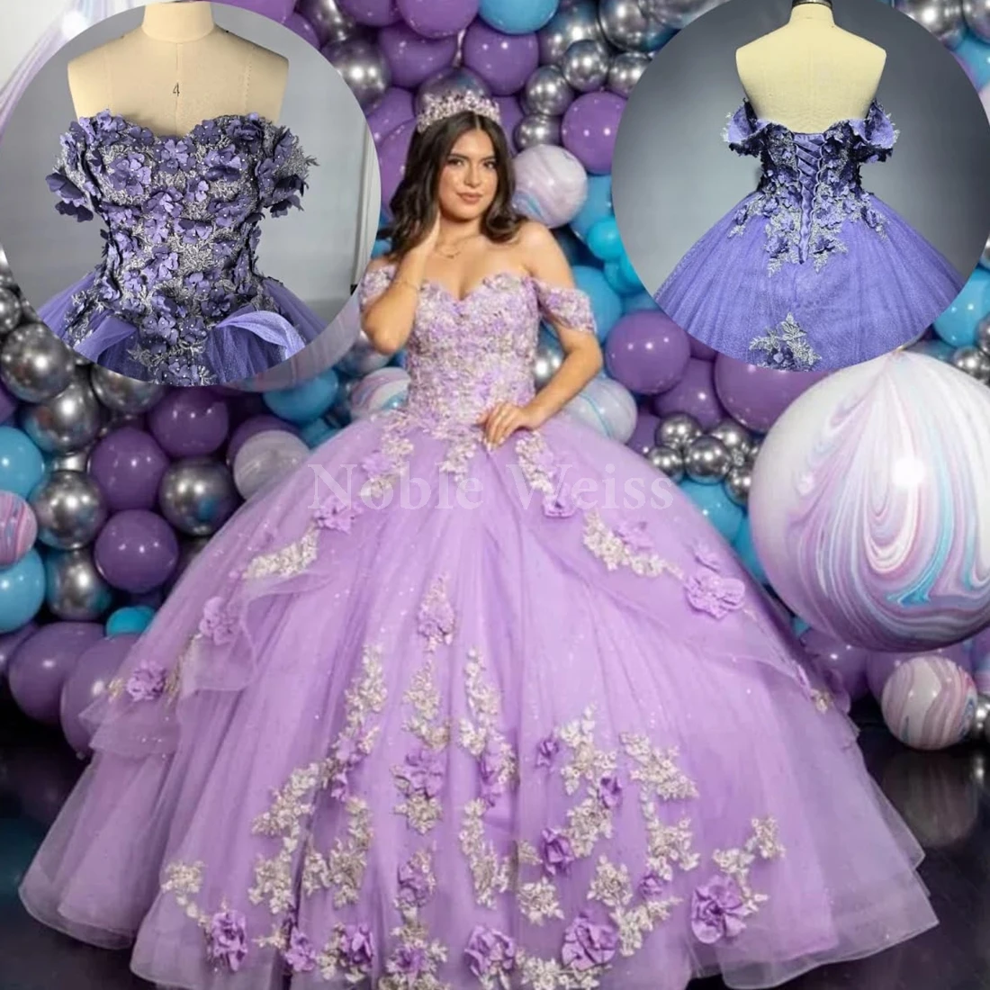 

3D Floral Quinceanera Dresses Ball Gown Puffy Tulle Sweetheart Princess Dress Customize