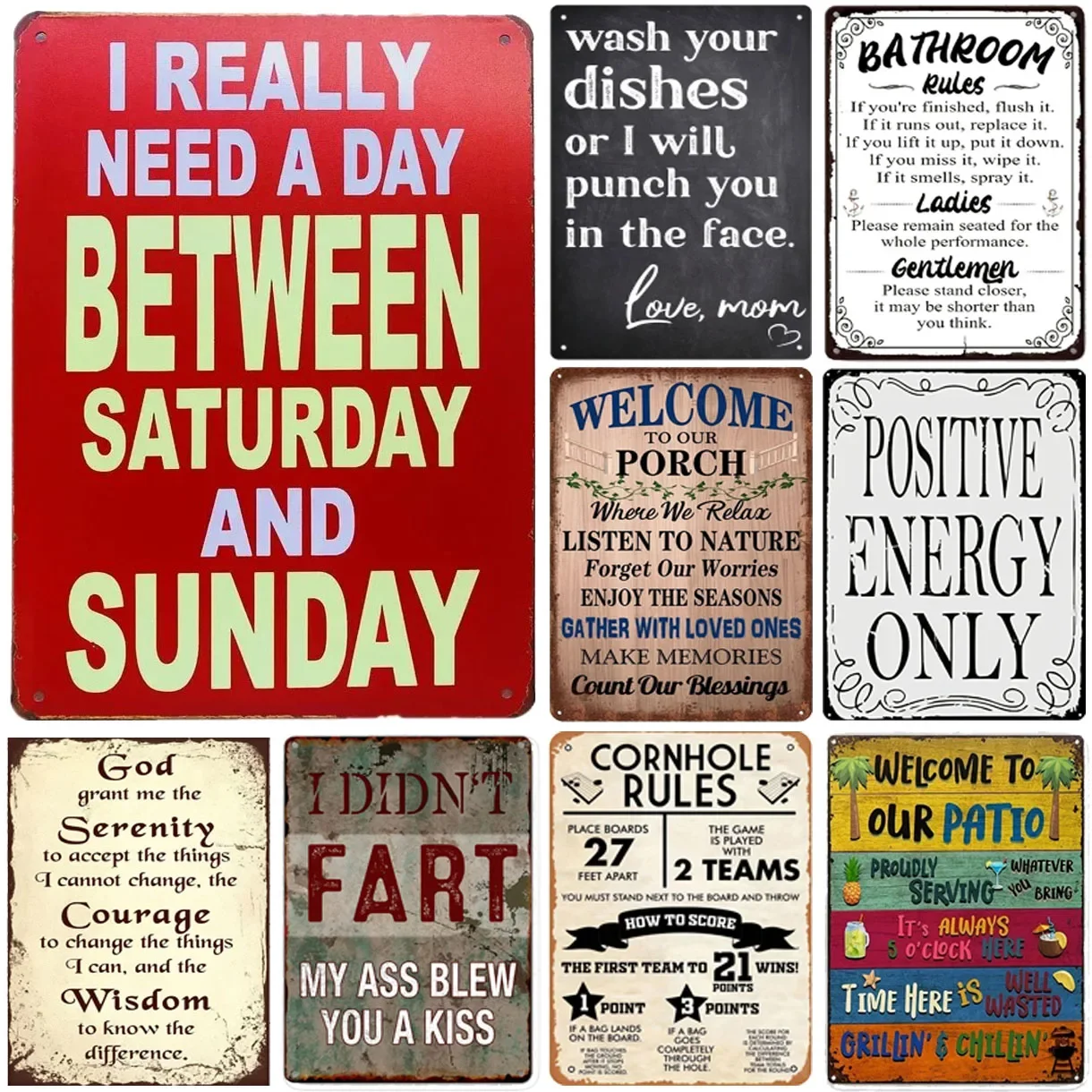 Metal Tin Signs Positive Energy Wall Decoration Plaque Vintage Art Poster Iron Painting for Man Cave Home Cafe Garden Club Bar