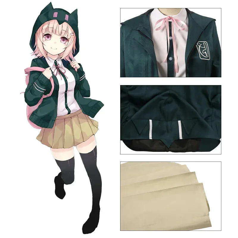 

Anime Danganronpa Chiaki Nanami Uniform Jacket Shirt Full Set For Women Men Cosplay Costume socks Accessors;3'c,5.y;8'v,