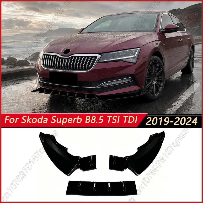 

Gloss Black 3Pcs Front Bumper Lower Lip Splitter For Skoda Superb B8.5 TSI TDI 2019-2024 ABS Spoiler Tuning Accessories