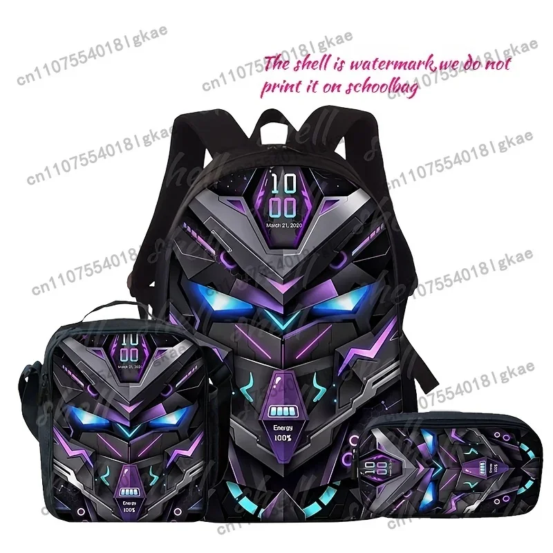 3pcs/1pc Robot Print Backpack Set - Lightweight Travel Backpack, Multi-Functional Storage Bag & Organizer | Adjustable Straps, S