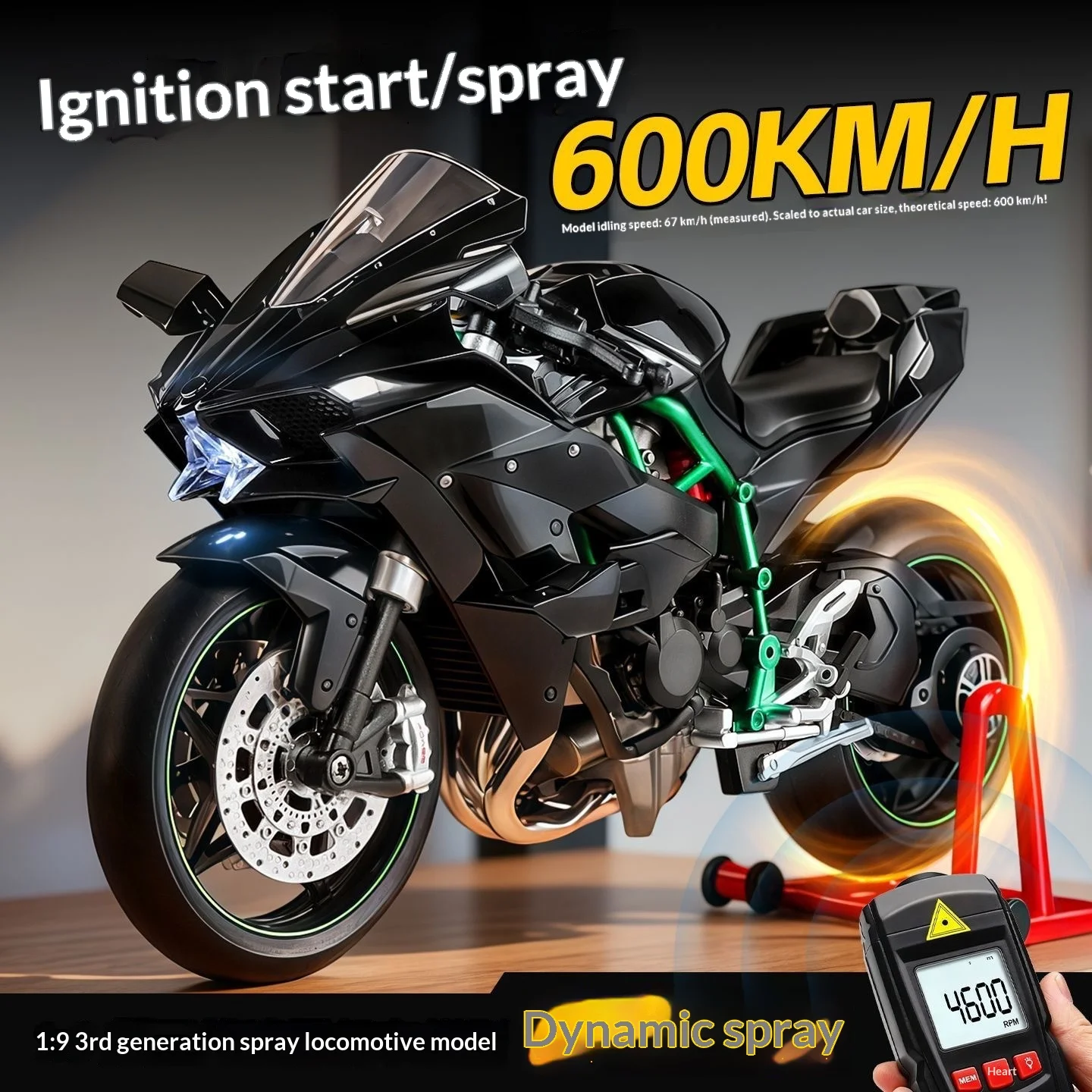 Kawasaki Ninja H2R 1:9 Motorradmodell aus Legierung mit Rauchsprüheffekt, Sammleredition, Geschenkbox für Motorradsammler – Detail 3