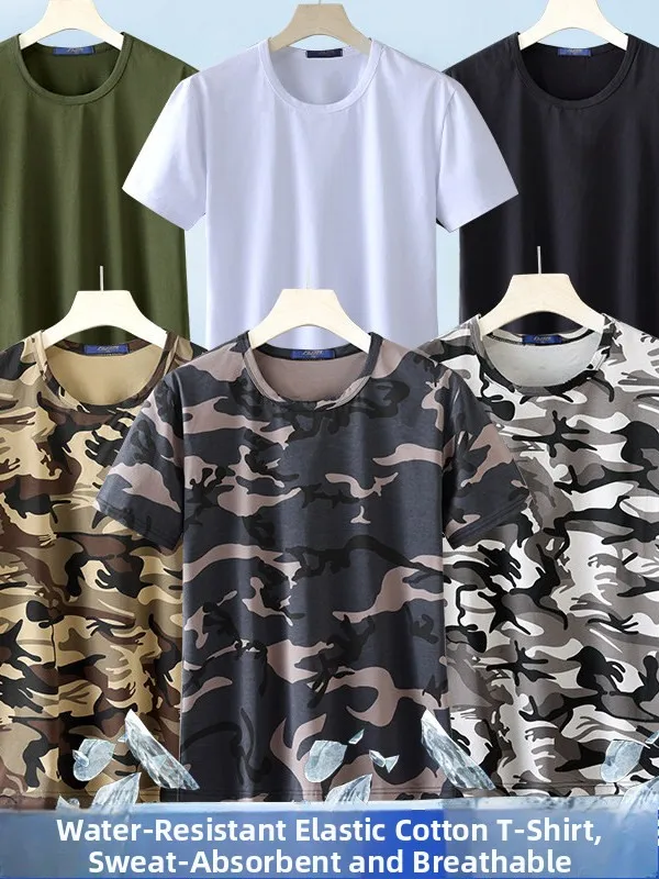 

Дышащая камуфляжная футболка из чистого хлопка для мужчин, летняя, тонкая, легкая, с коротким рукавом, круглым вырезом, для работы на открытом воздухе