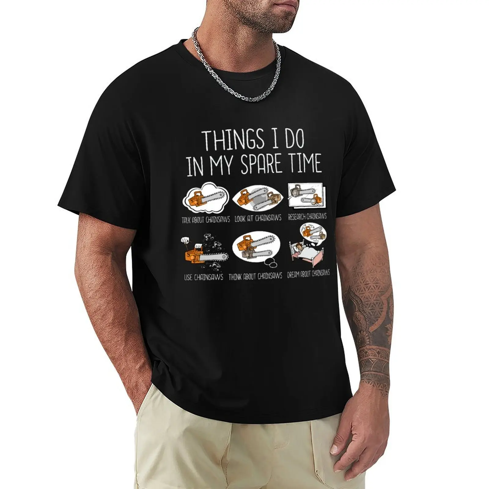 Chainsaw Gift Men Woodworker Lumberjack Arborist Chainsaw T-Shirt Big and Tall Crew Neck Tee