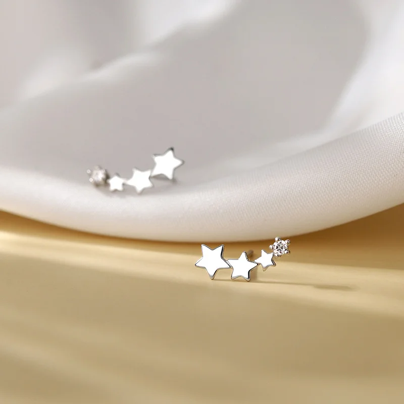 

925 Sterling Silver Star Earrings Women Simple Fashion Wedding Jewelry Accessories