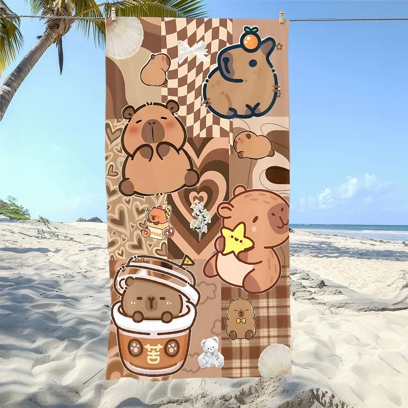 Newest Beach Towel Aesthetic Patchwork Capybara Print Beach Towel Soft Microfiber Absorbent Summer Swimming Towel