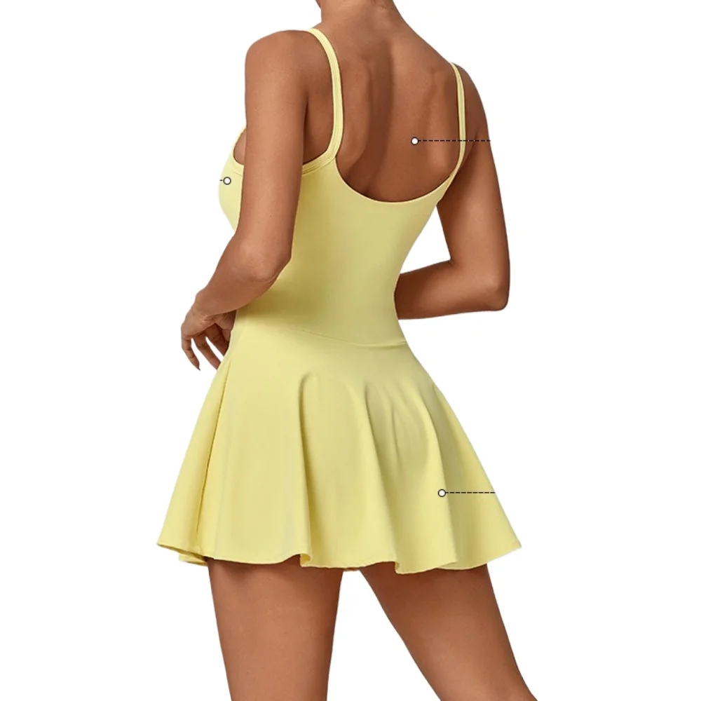 

Women Tennis Dress with Removable Pads Anti Glare Tight Sports Dresses Spaghetti Straps Quick Dry Outdoor Run Golf Skirt Suit