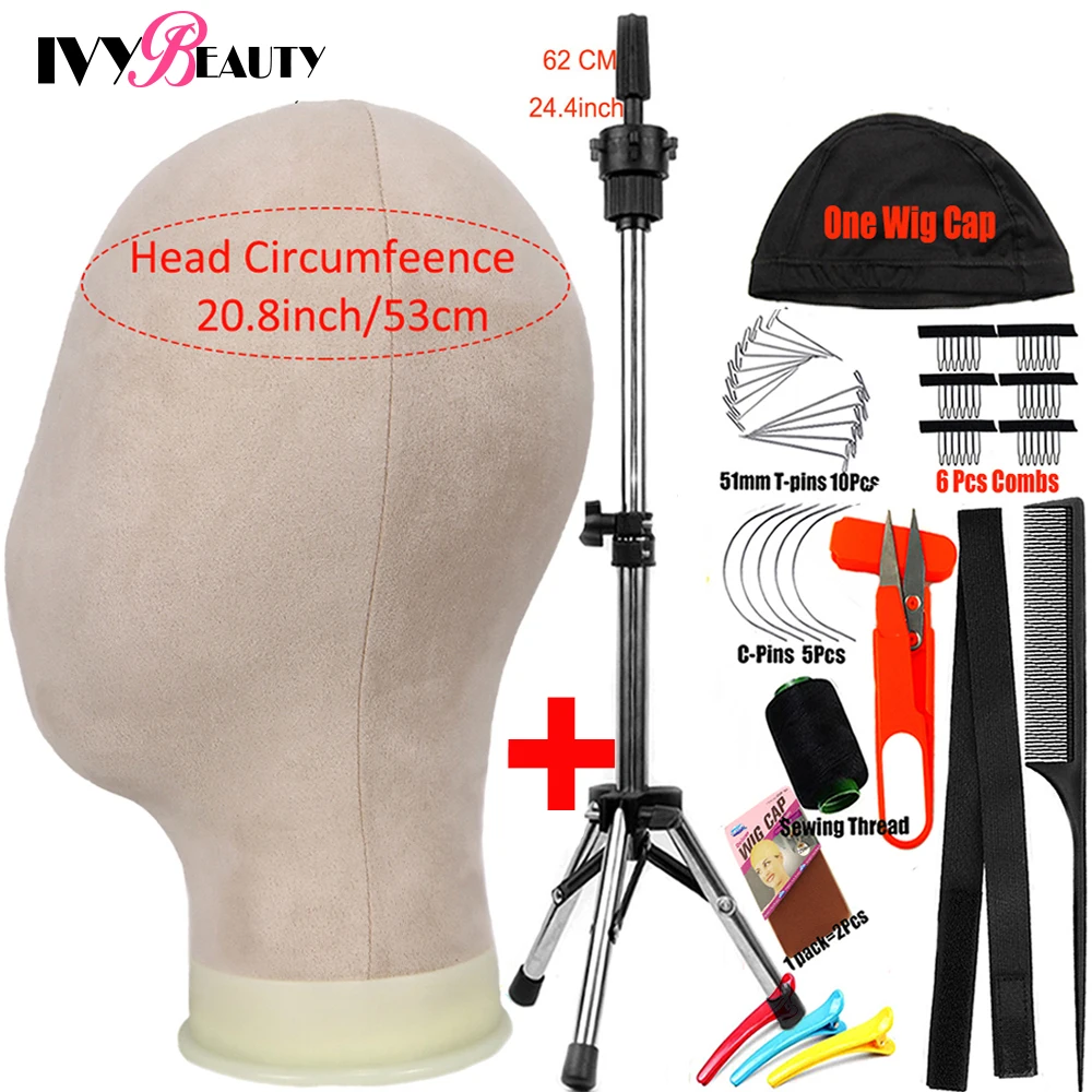 

Human Face Mannequin Canvas Block Head Set With Adjustable Mini Tripod Stand Manikin Head With Wig Caps T Pins For Making Wigs