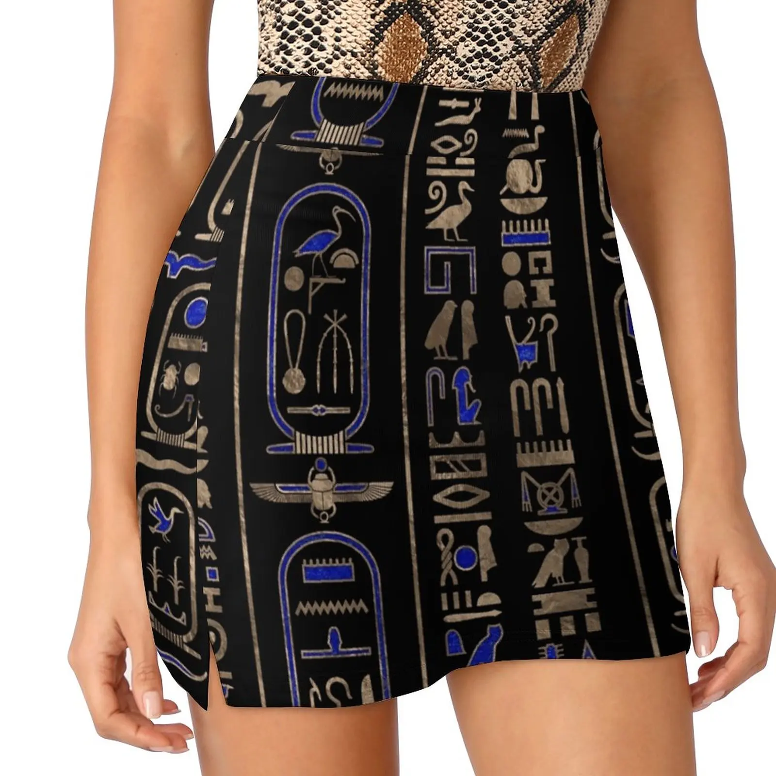 Egyptian Hieroglyphs Pattern Gold Lapis Lazuli #2 Women's skirt Aesthetic skirts New Fashion Short Skirts Egyptian Hieroglyphs