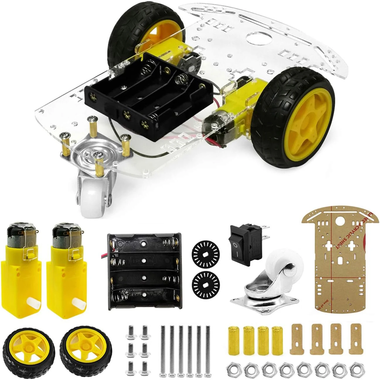 DIY Robot Smart Car Chassis Kit with Speed Encoder, 2 Wheels and and Battery Box for Arduino/Microbit/Raspberry Pi for DIY