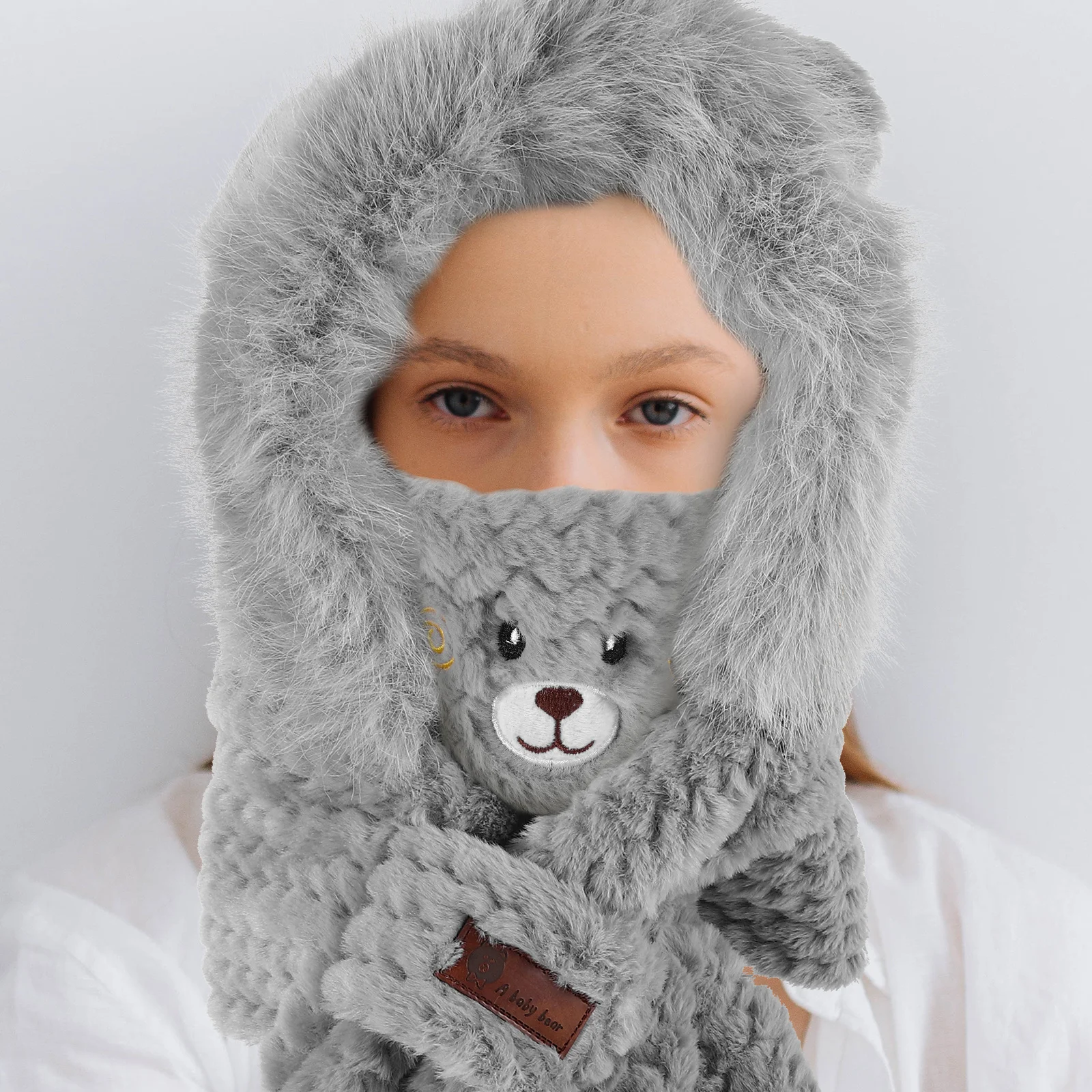 1 مجموعة الدب الأذن قبعة الشتاء الدافئة وشاح قناع قفاز مجموعة النساء يندبروف في الهواء الطلق الصوف بطانة الدراجات الإكسسوارات وشاح قبعات #4