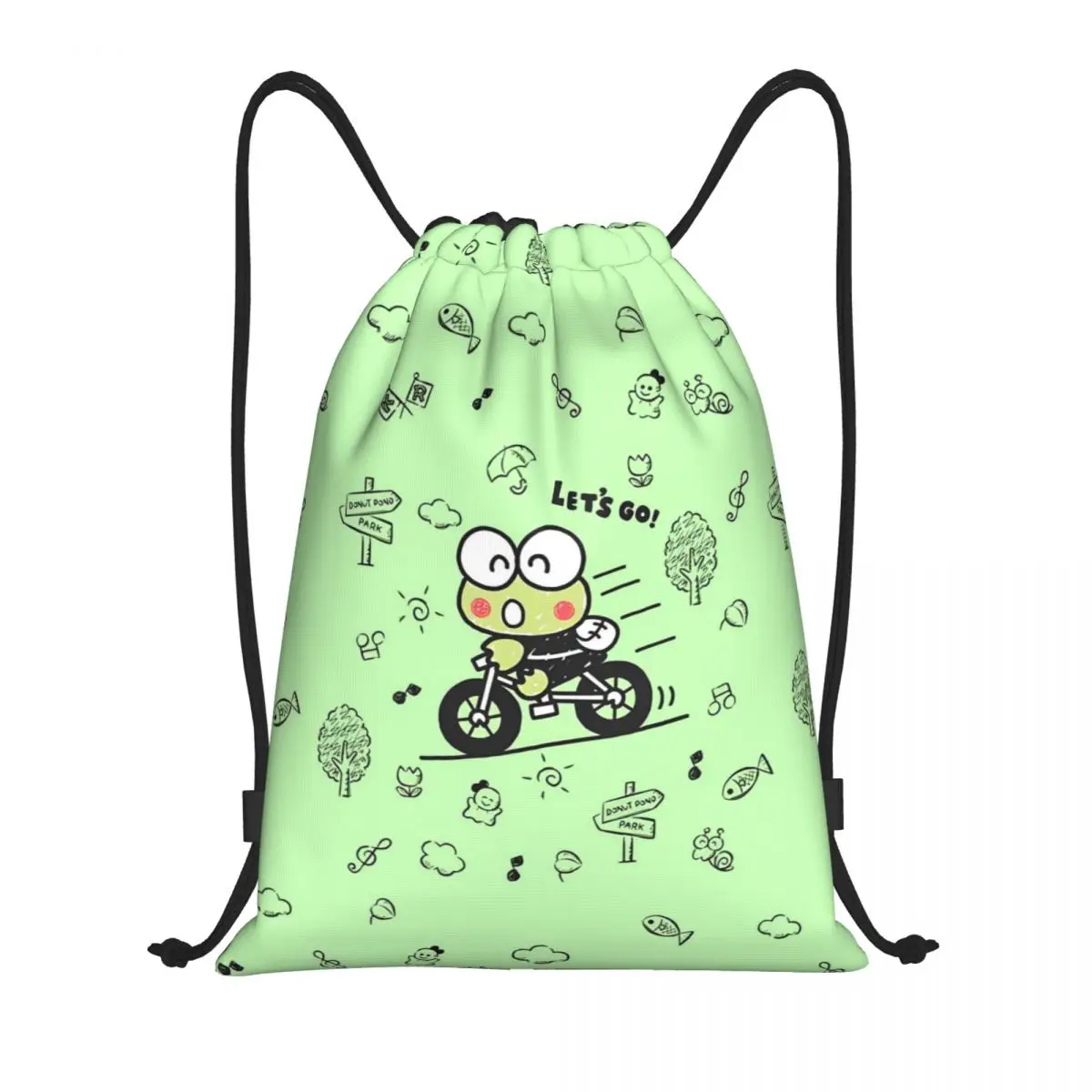 

Рюкзак на шнурке KeroKeroppi на заказ для женщин и мужчин, спортивный спортивный рюкзак, складная сумка для покупок с большими глазами