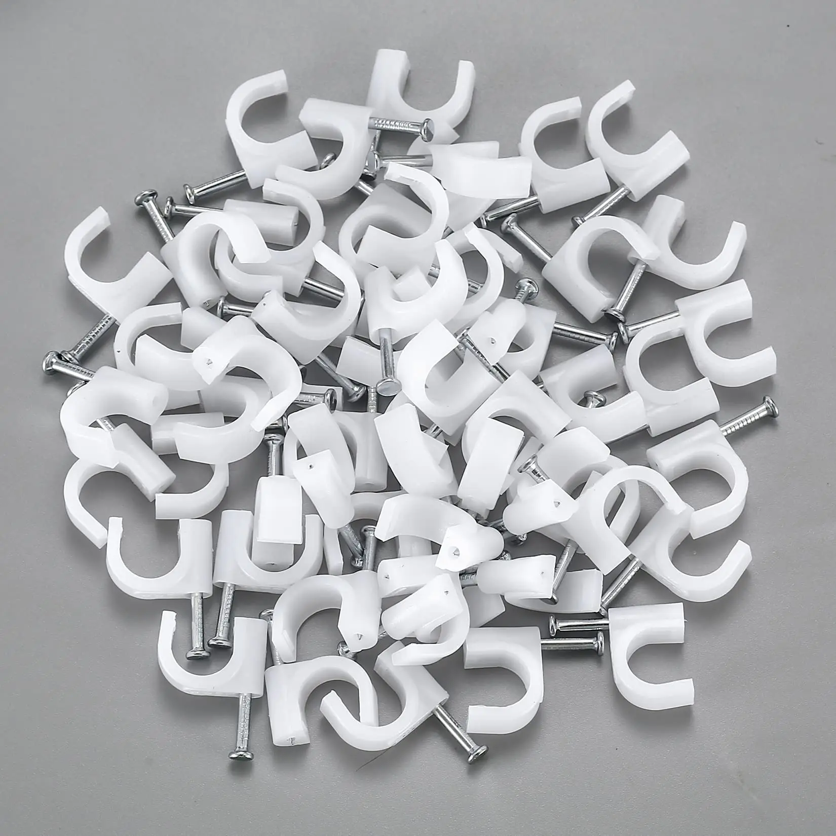 100 STKS Ronde Kabel Clips 4 ~ 16 mm C Vormige Management Nylon Koolstofstaal Nagels Lijn Koord Tie Cirkel Draad Muurhouder