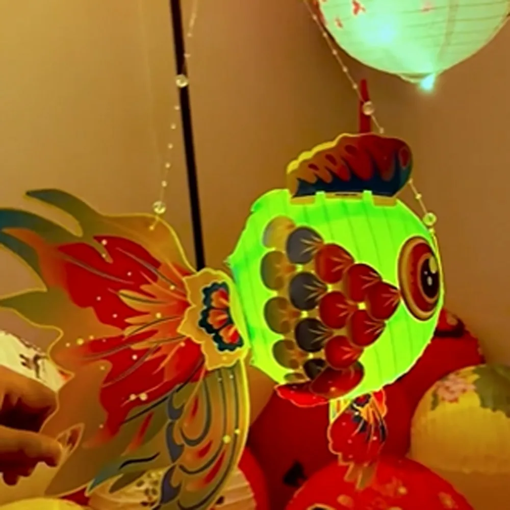 물고기 모양 중추절 어등 재료 패키지 수제 휴대용 어등 LED 조명 축복