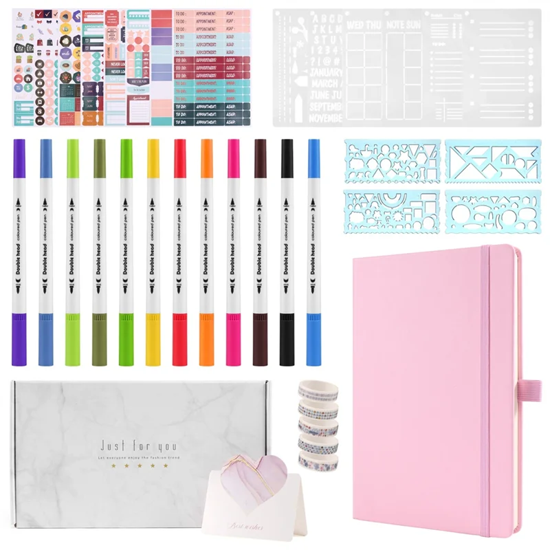 A34M-A5 Hardcover Dotted Journal Notebook With 184 Numbered Pages,Dotted Journaling Kit For Beginner