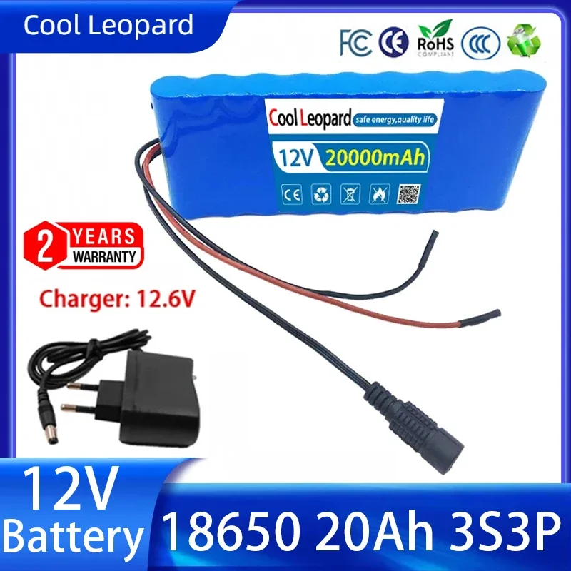 

12V 20Ah 3S3P Lithium Ion 18650 Battery Pack Super Large Capacity Rechargeable Battery For CCTV Cam Monitor With BMS Charger