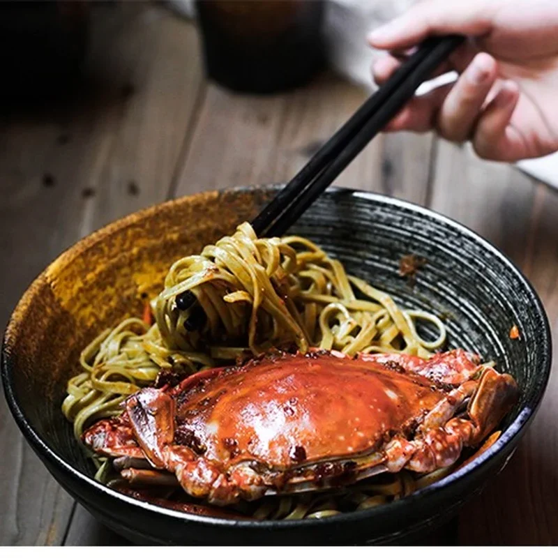 Japanese Style 7.5-inch Ramen Bowl with Mixed Sauce Ceramic Soup Bowl Retro Tableware Hat Bowl Trumpet Ramen Bowl Ceramic Bowl