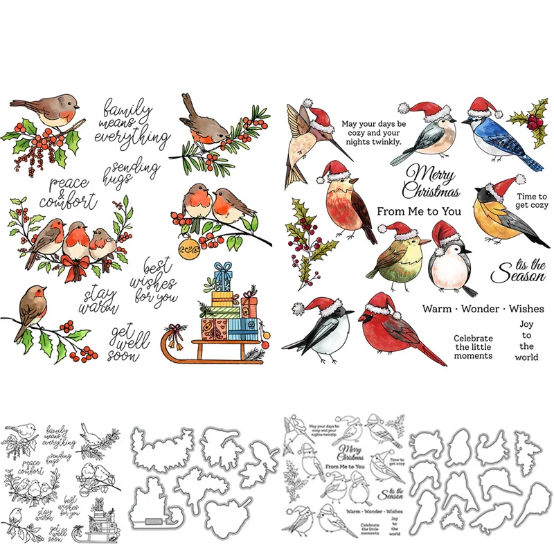 

Christmas Bird Scrapbook DIY Greeting Card Album Cutting Transparent Stamp for Business And Cultural Supplies