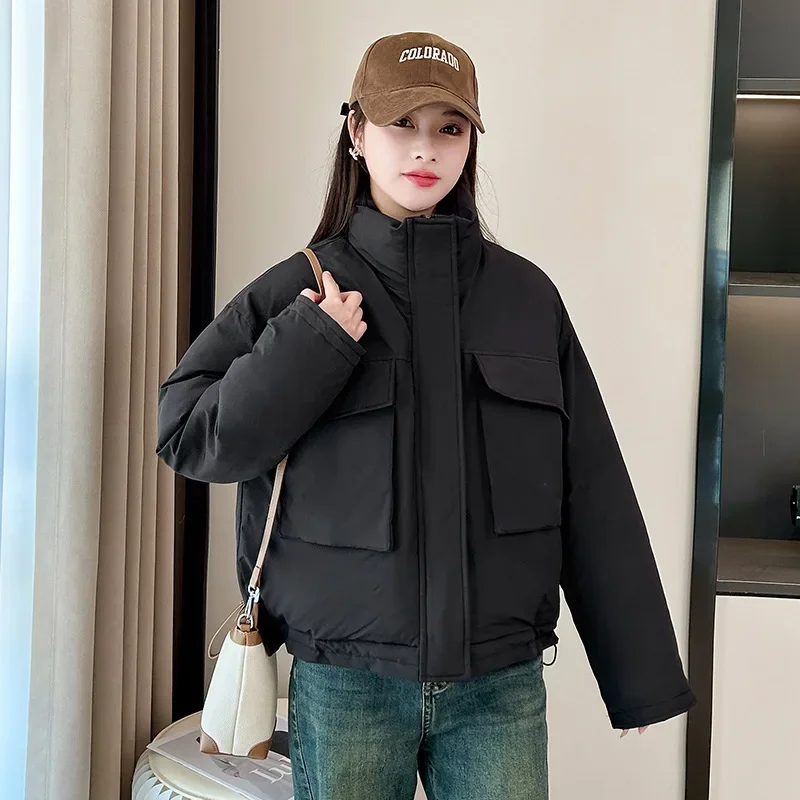 PinkyIsBlack Warm Winter Women's Jacket Down Cotton Padded Coats Solid Stand Collar Women's Puffer Jacket Outwear With Pockets